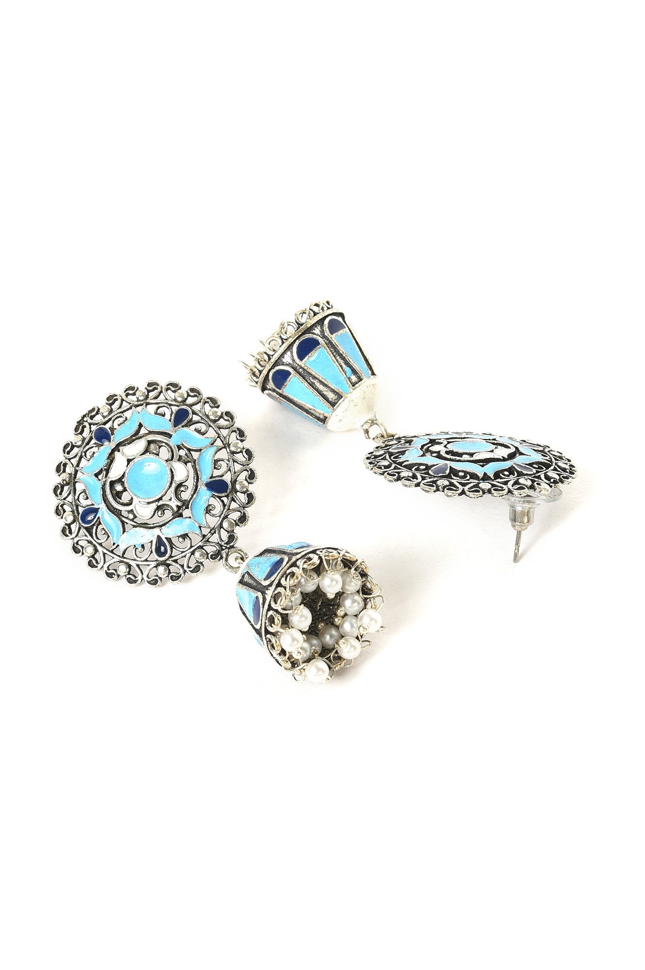 Blue And White Crystal Stone Dangler Earrings