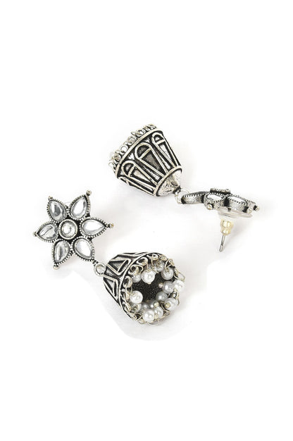 Silver Oxidised Floral Jhumki