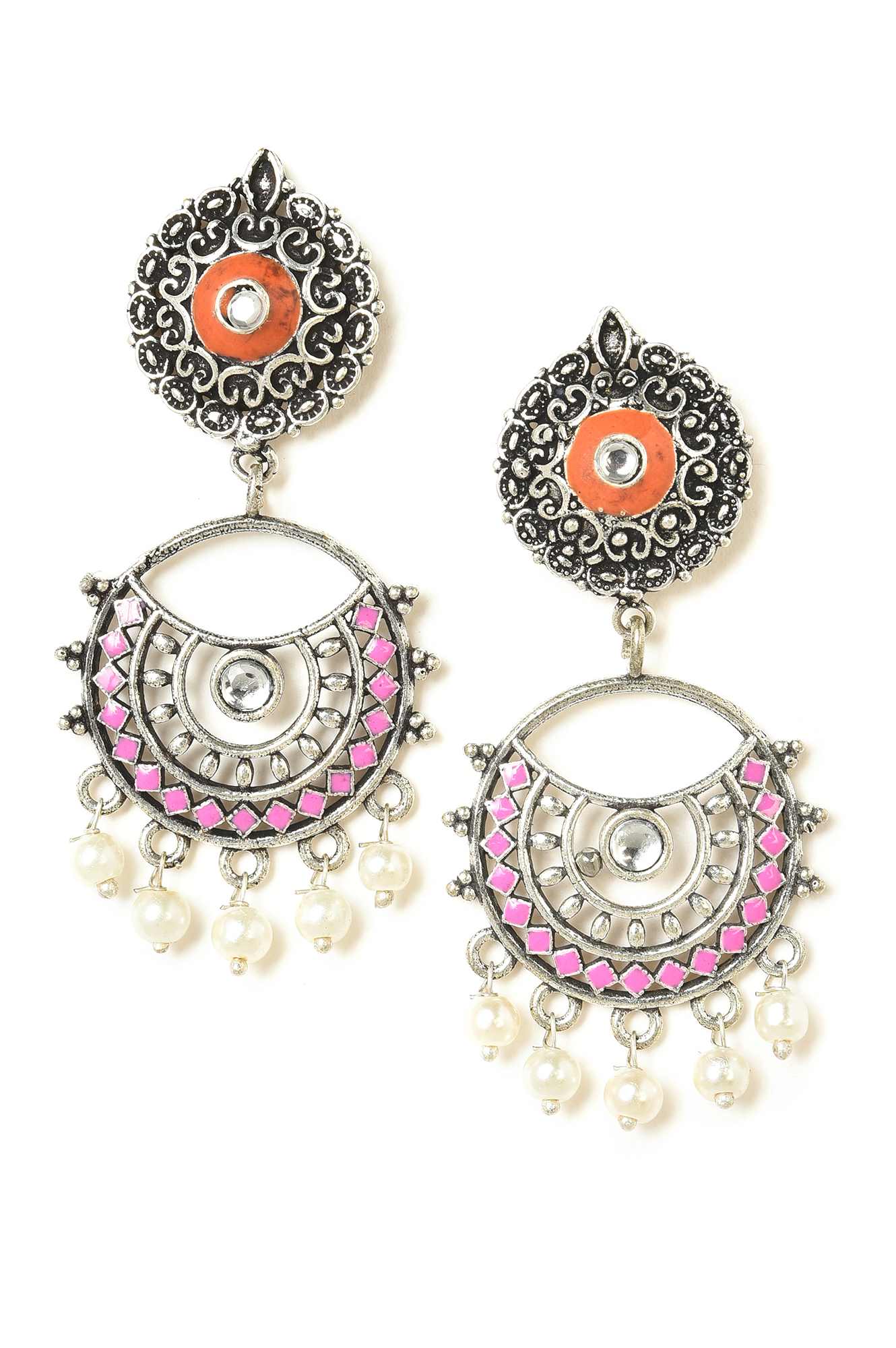 Pink Enamelled Danglers Earrings