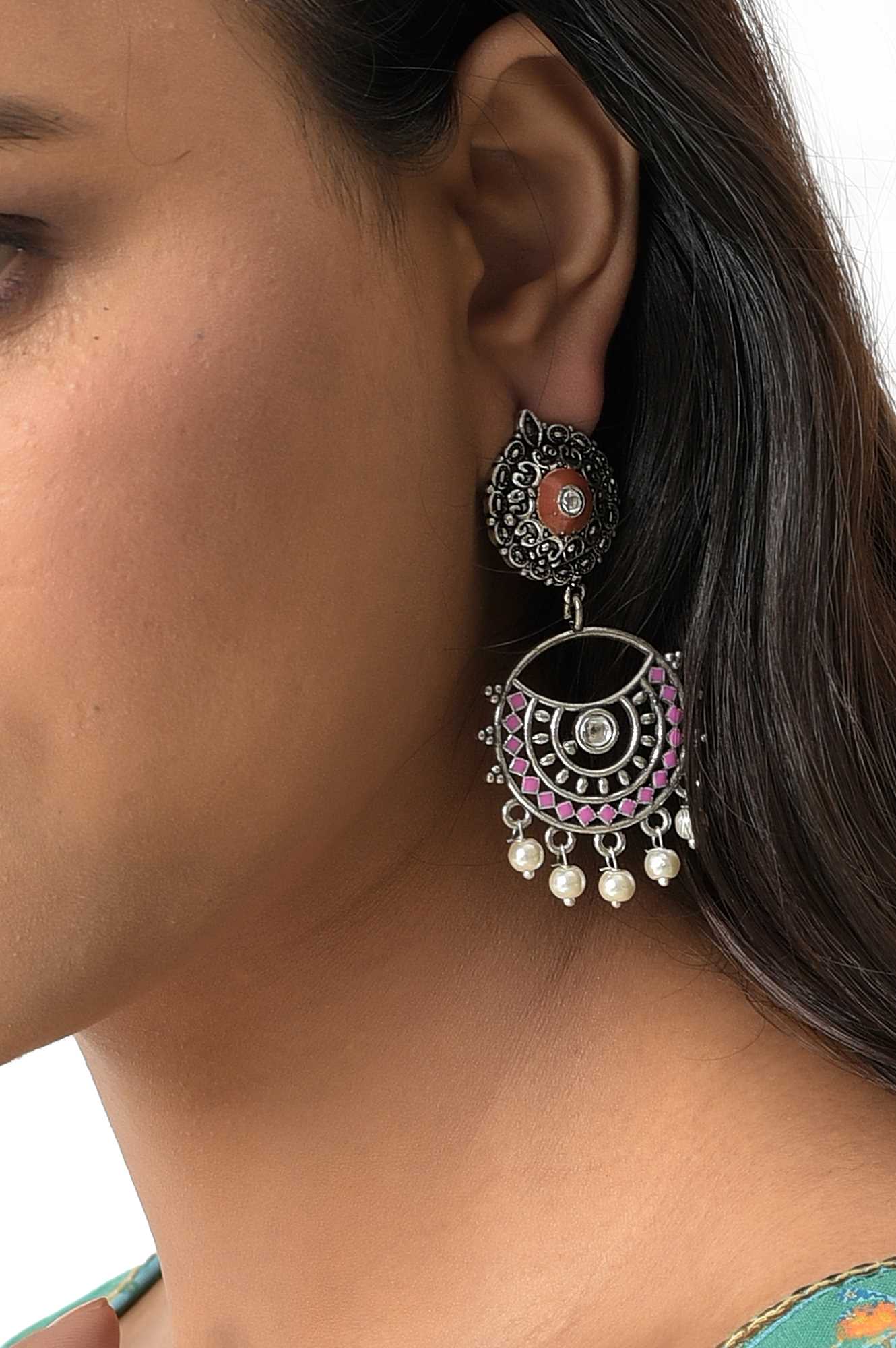 Pink Enamelled Danglers Earrings