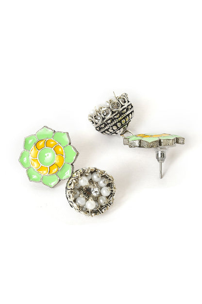 Green And Yellow Silver Oxidised Jhumki