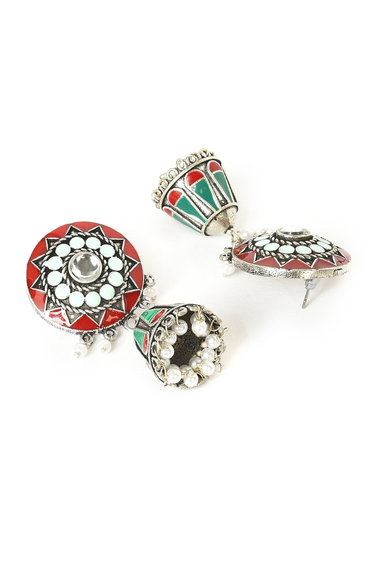 Multi Colour Silver Oxidised Jhumki