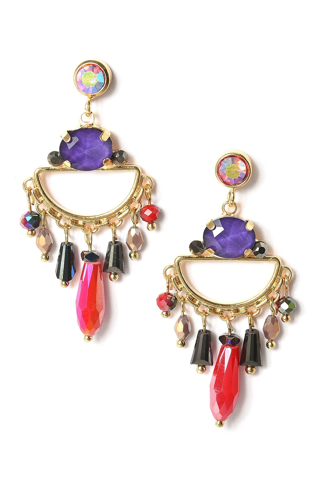 Multi Handcrafted Dangler Earrings With Stones And Beads