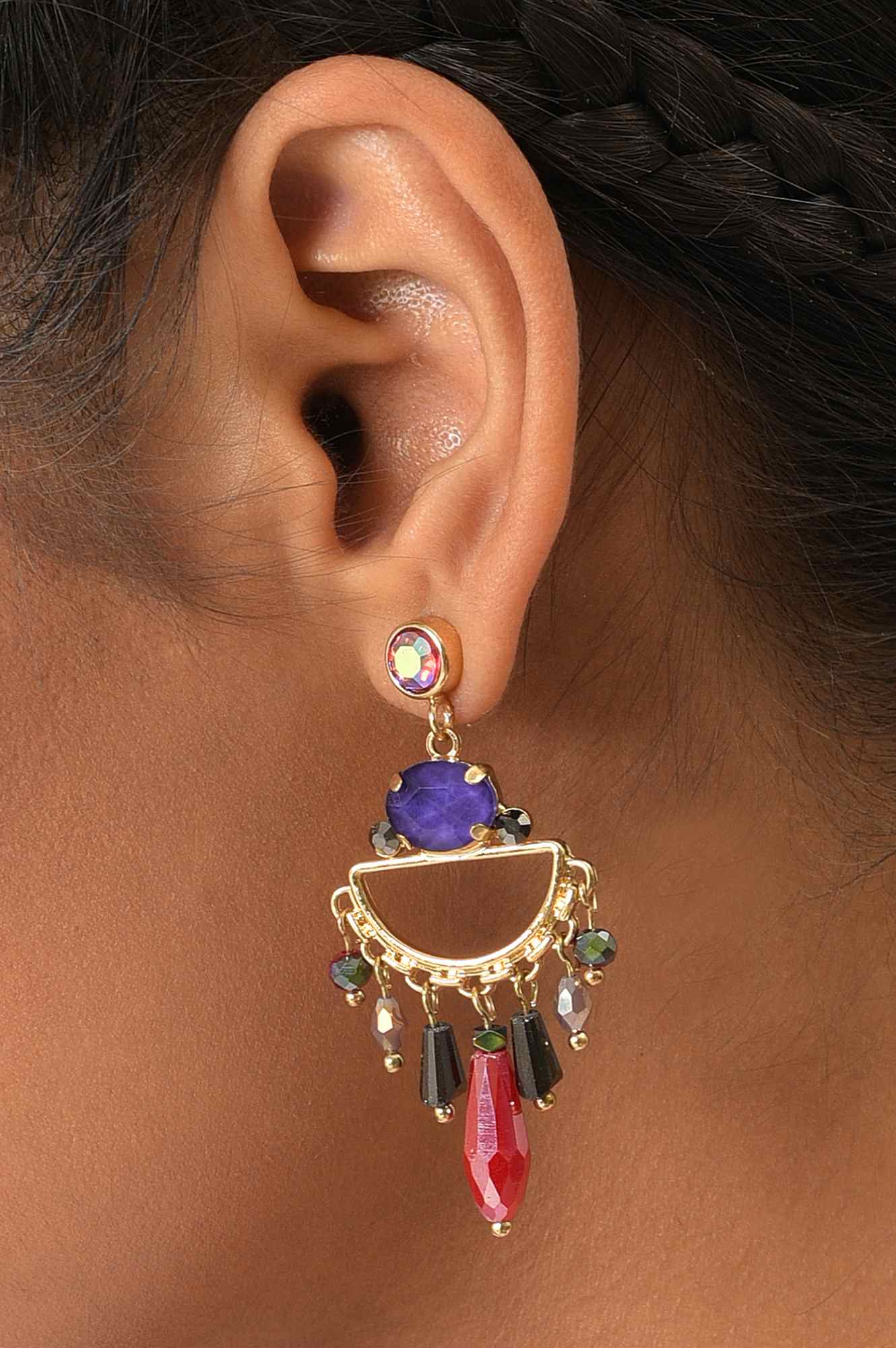 Multi Handcrafted Dangler Earrings With Stones And Beads