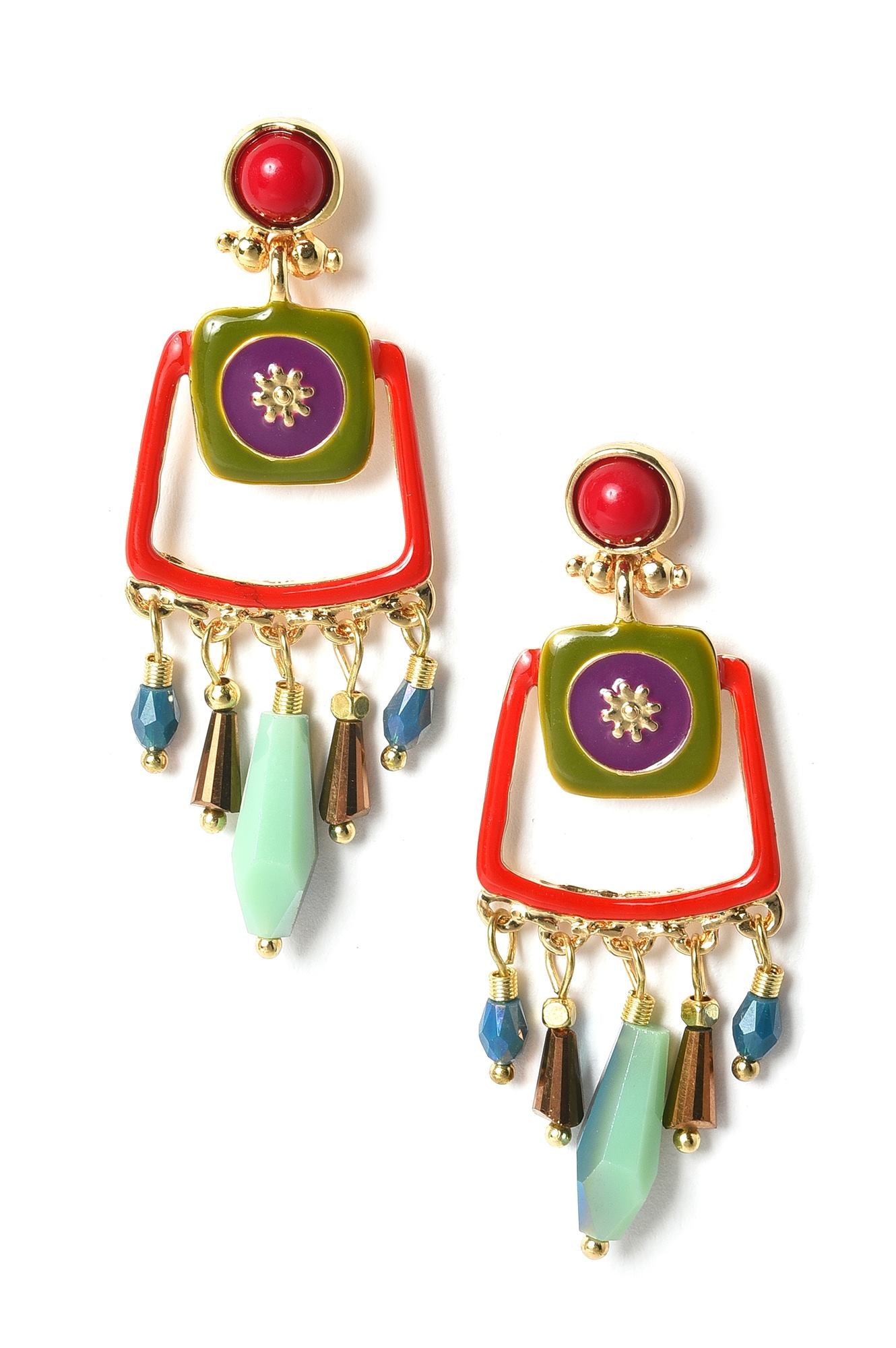 Multi-Coloured Enamelled Dangler Earrings