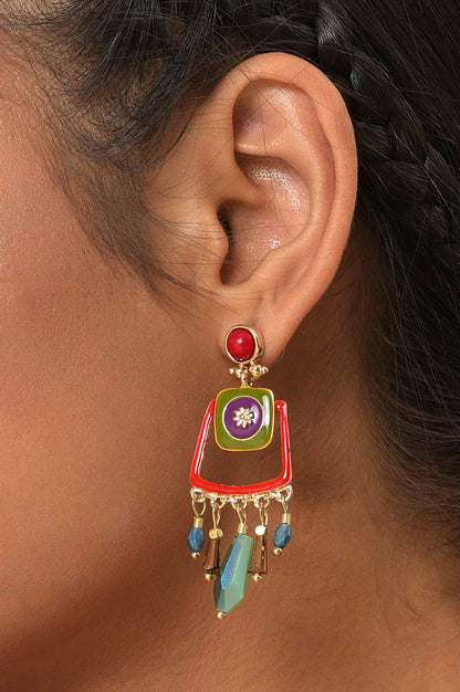 Multi-Coloured Enamelled Dangler Earrings