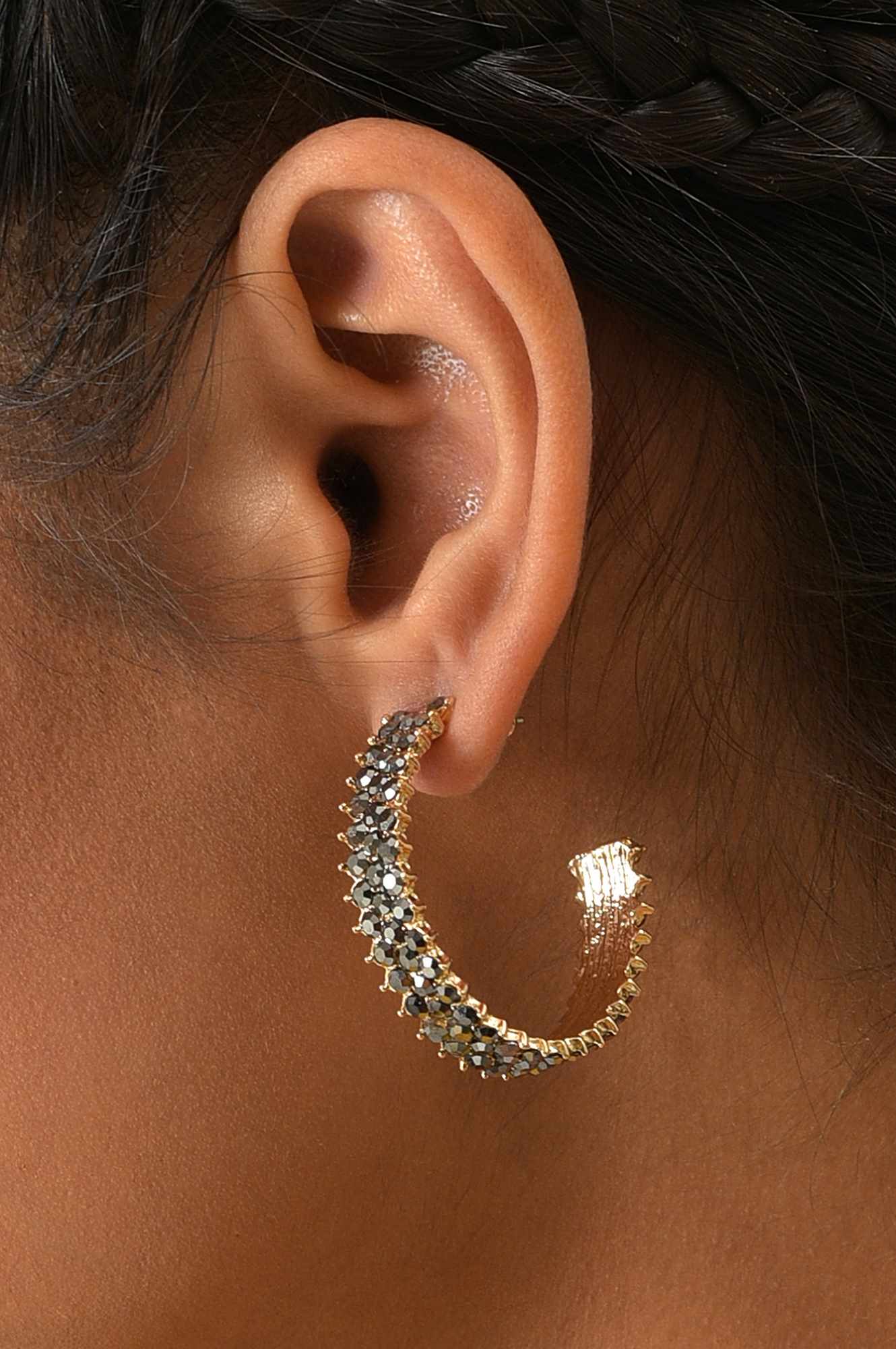 Grey Handcrafted Party Hoop Earrings