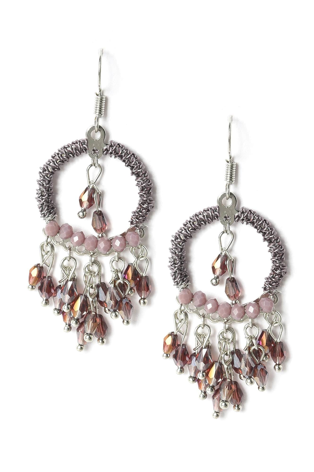 Purple Handcrafted Dangler Earrings With Beads