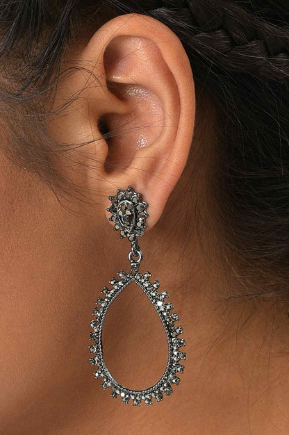 Grey Handcrafted Dangler Earrings With Stones