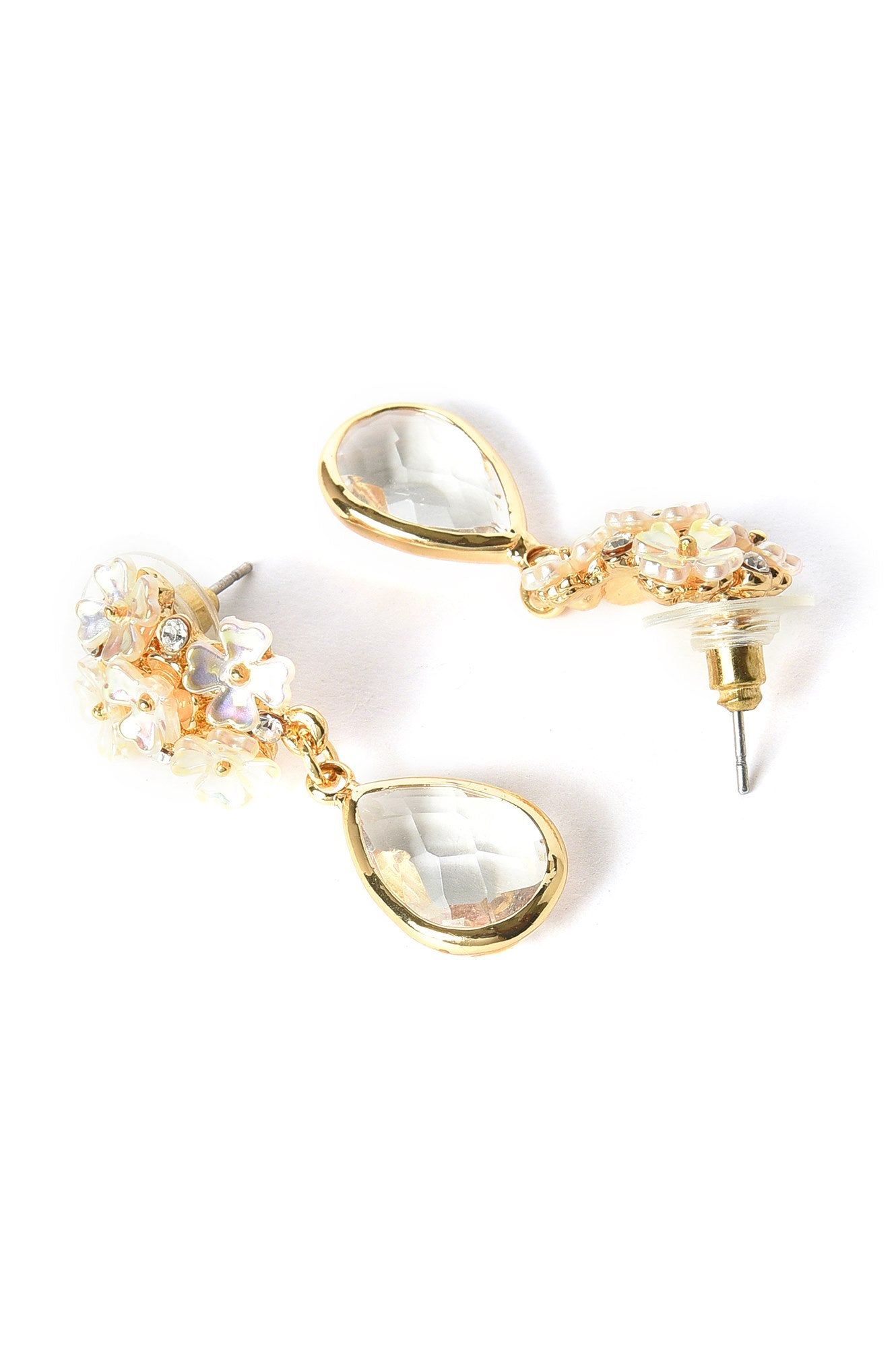 White Handcrafted Drop Earrings With Stones