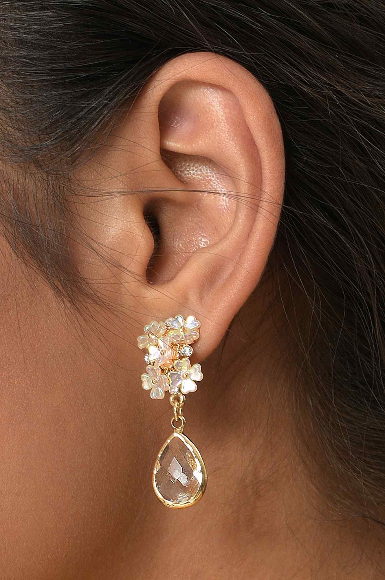 White Handcrafted Drop Earrings With Stones