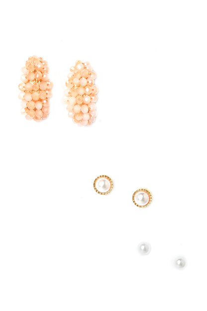 Pink Crystal Beaded Combo Stud Earrings