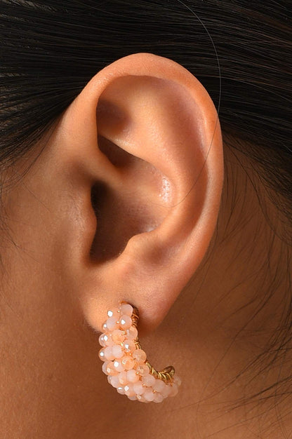 Pink Crystal Beaded Combo Stud Earrings