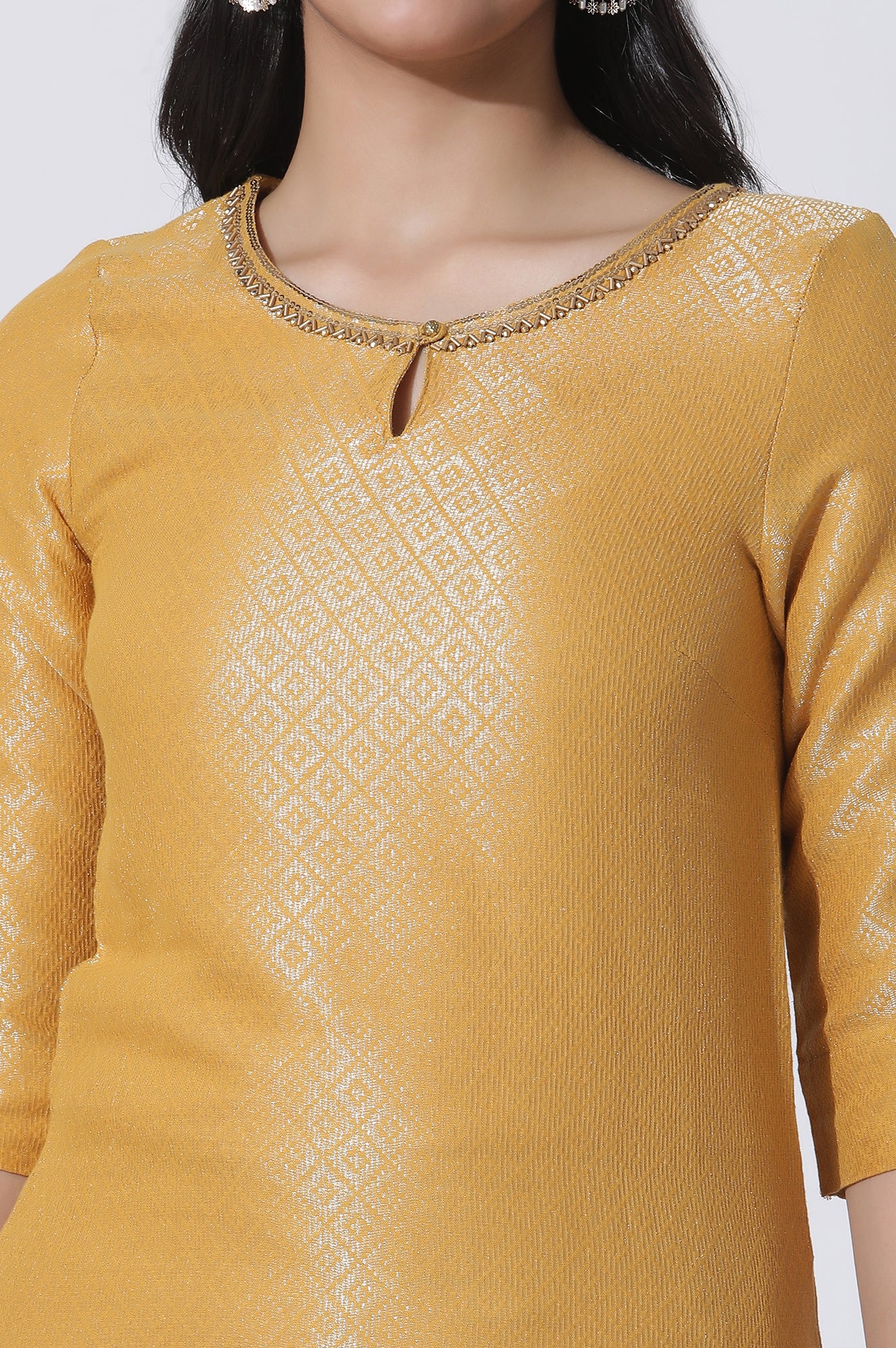 Yellow Cotton Zari Embellished Kurta And Parallel Pants Set