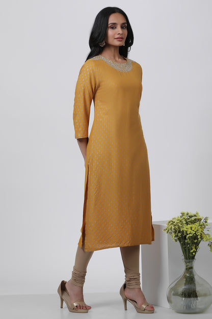 Yellow Embroidered Kurta And Churidar Set