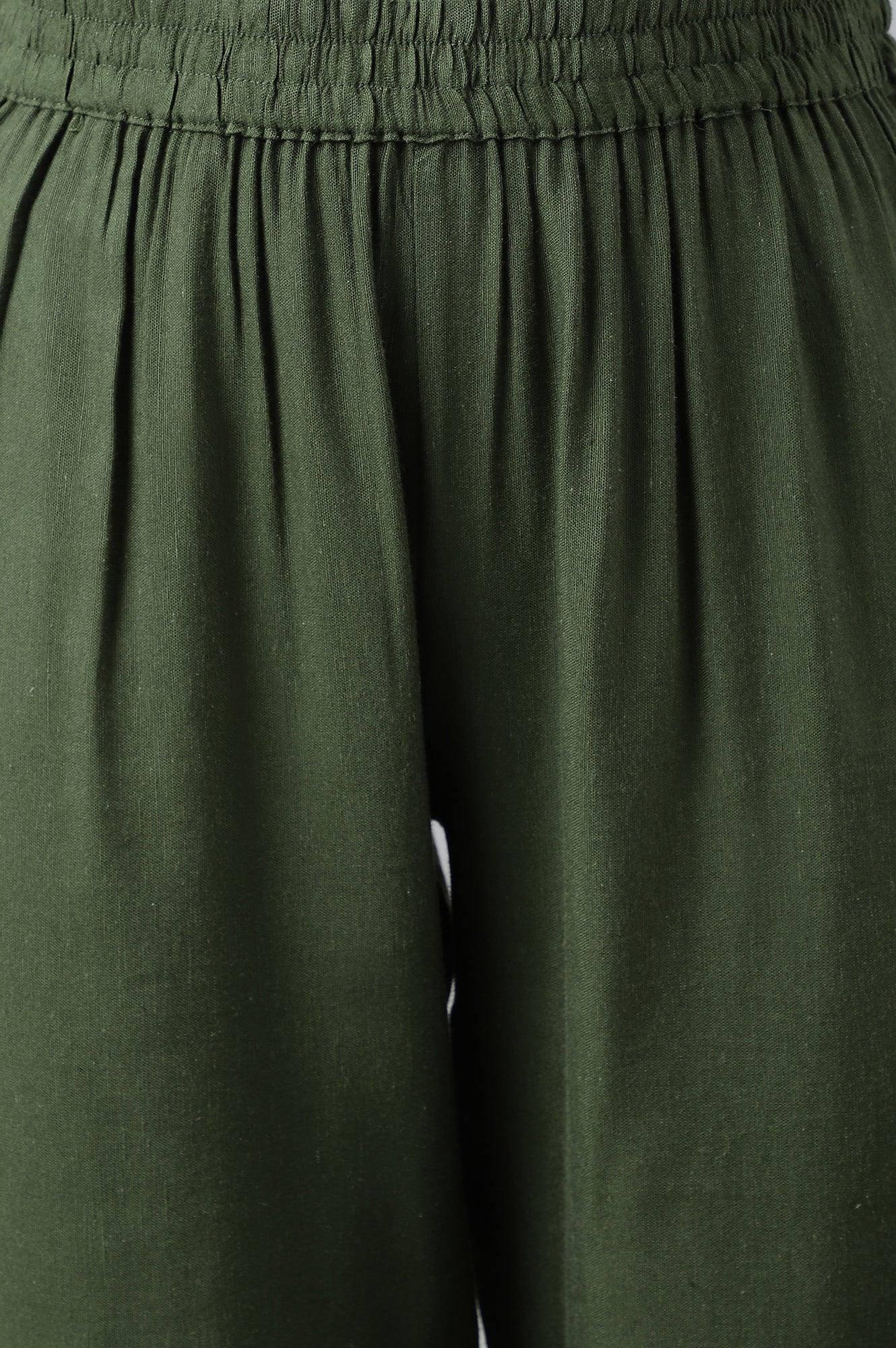 Dark Green A-Line Gathered kurta With Straight Pants - wforwoman