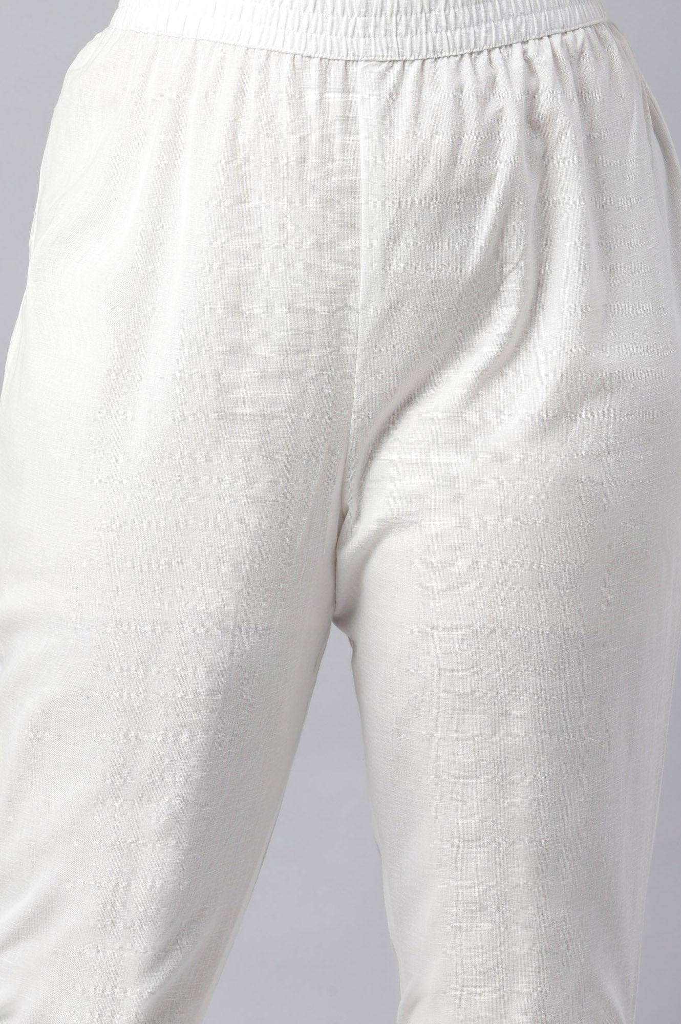 Plus Size Ecru Textured Schiffli kurta With Pants Set - wforwoman