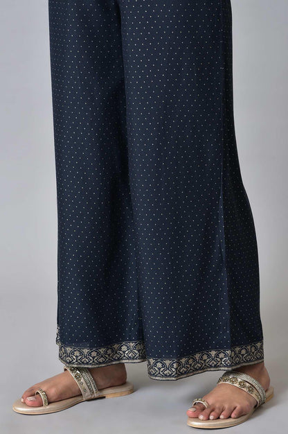 Navy Blue Printed kurta With Parallel Pants And Pink Chiffon Dupatta - wforwoman