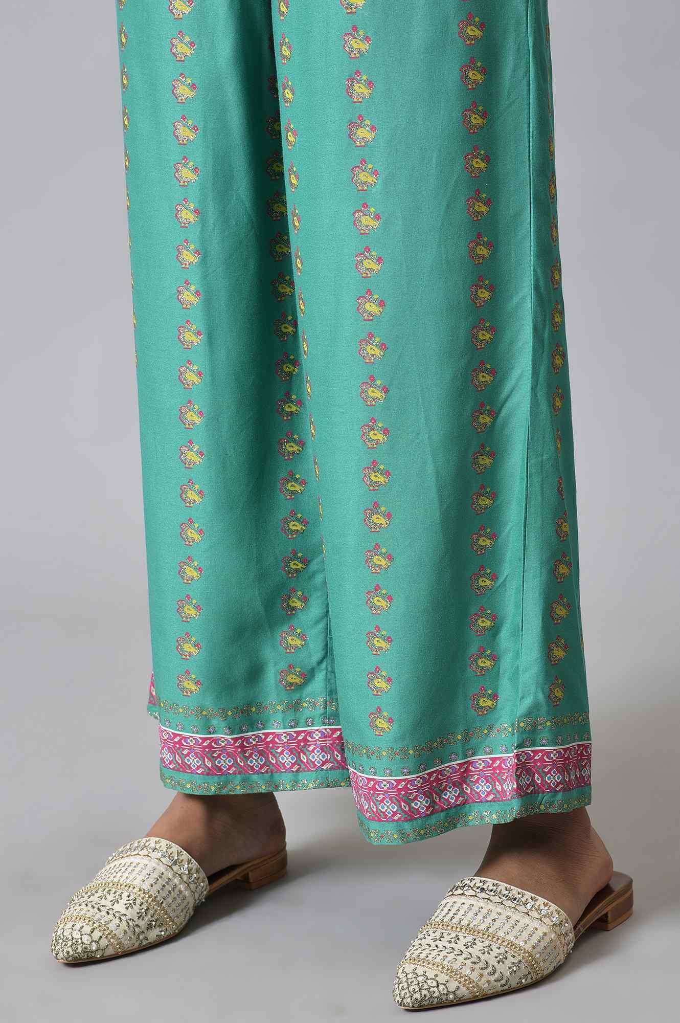 Green Embroidered kurta With Parallel Pants And Ecru Printed Dupatta - wforwoman