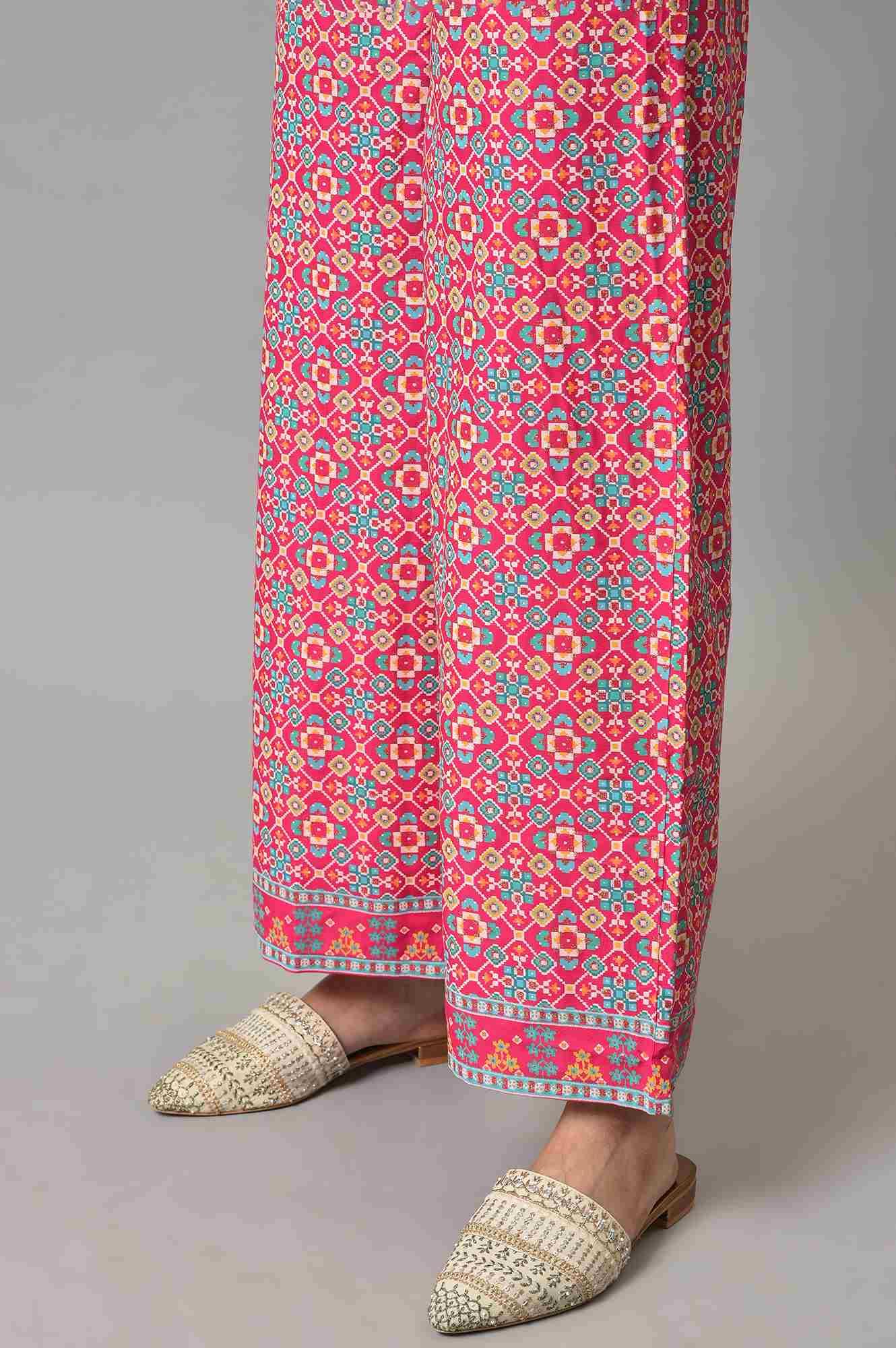 Pink Embroidered kurta With Printed Parallel Pants And Light Blue Mesh Dupatta - wforwoman