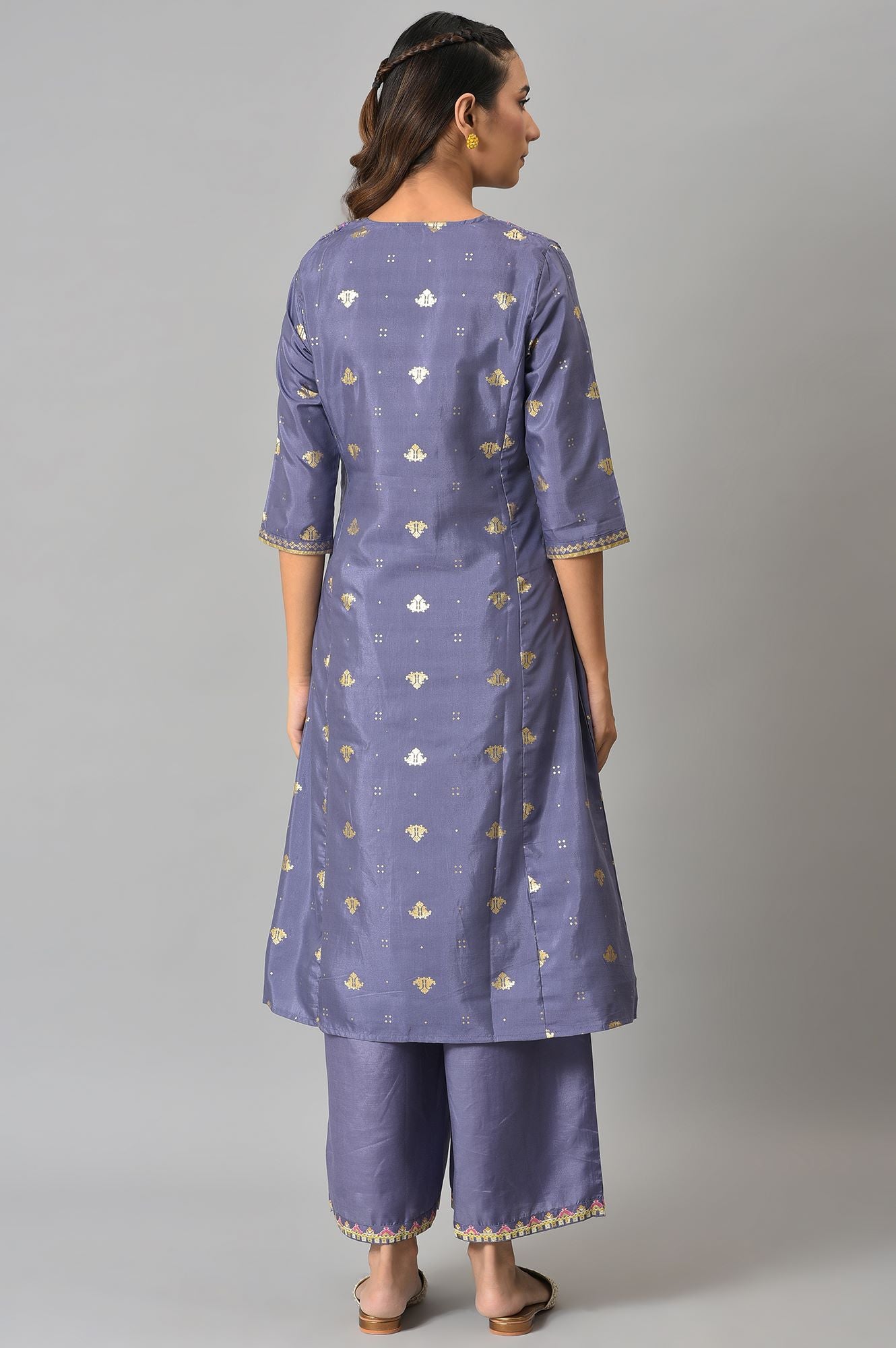 Purple Embroidered Mock Layered kurta With Paralel Pants