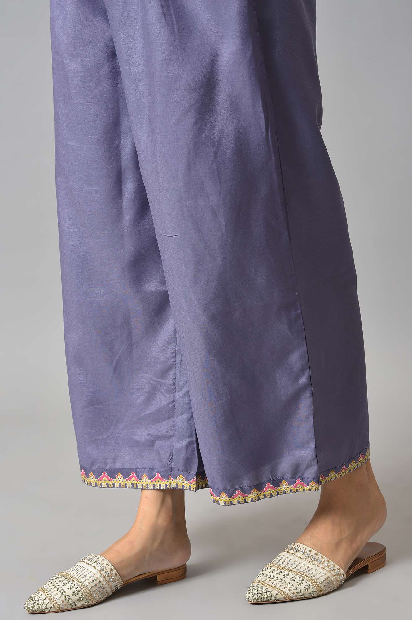 Purple Embroidered Mock Layered kurta With Paralel Pants