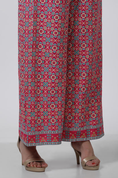 Dark Pink Printed A-Line Kurta And Parallel Pants Set