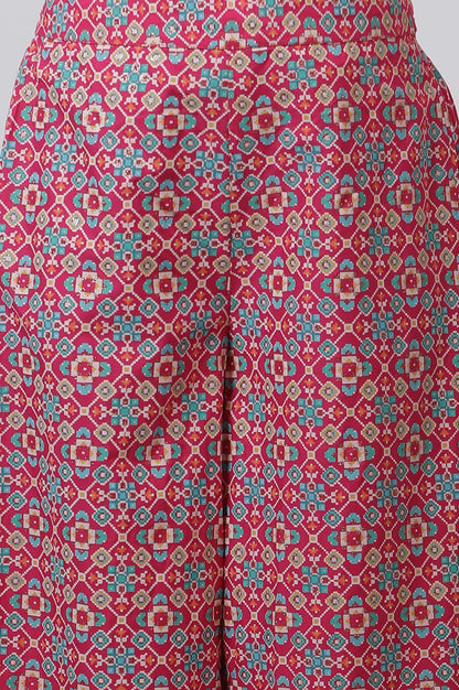 Dark Pink Printed A-Line Kurta And Parallel Pants Set