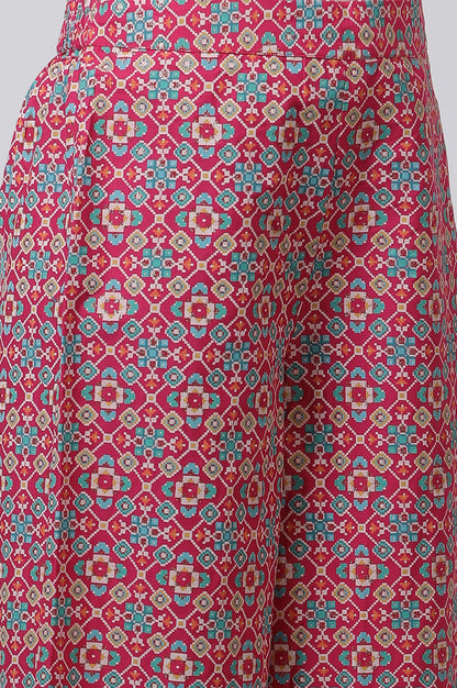 Dark Pink Printed A-Line Kurta And Parallel Pants Set