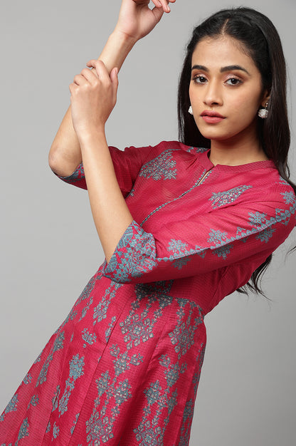 Dark Pink Kota kurta With Inner And Blue Tights