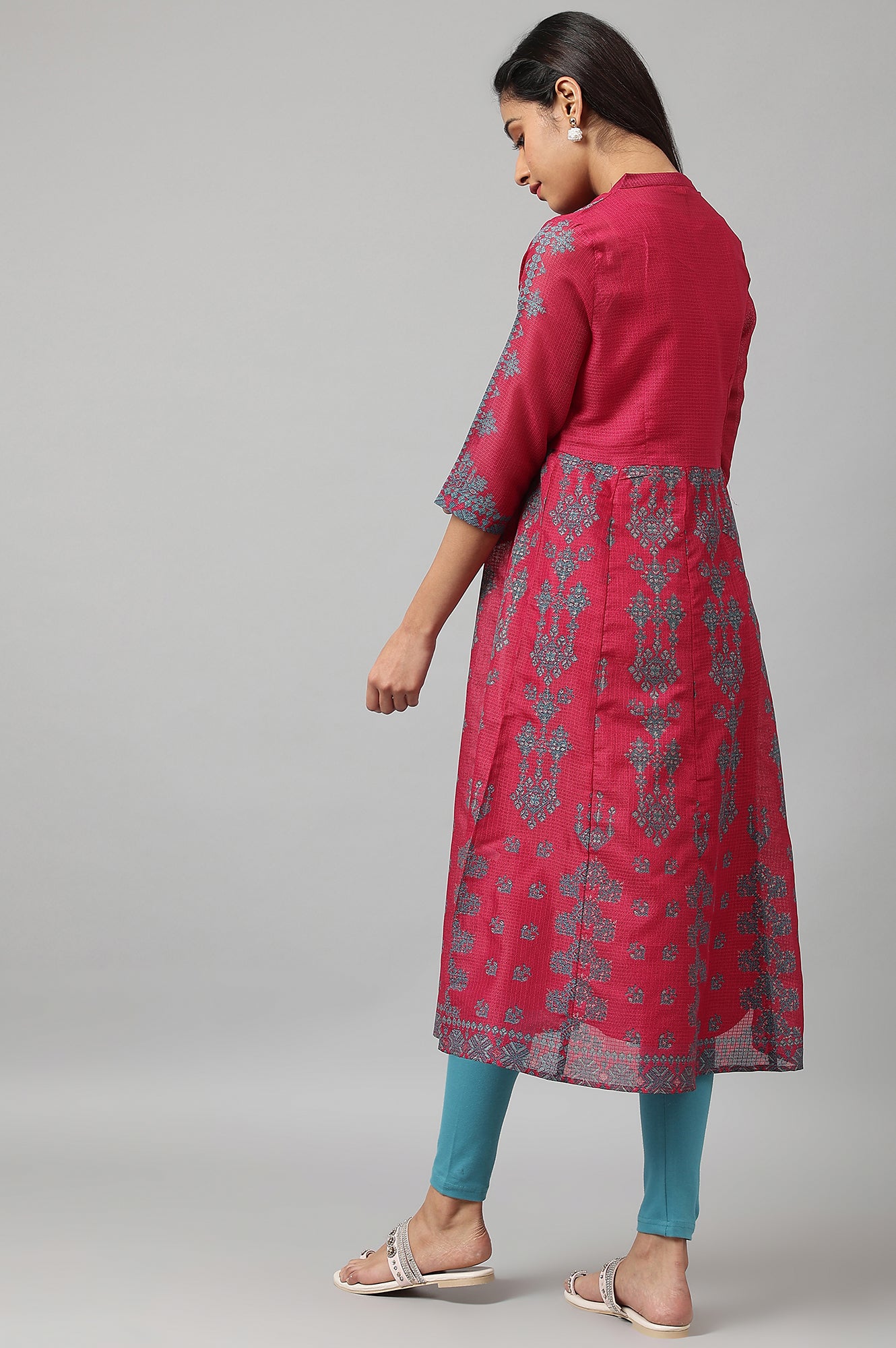 Dark Pink Kota kurta With Inner And Blue Tights