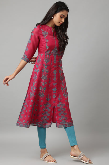 Dark Pink Kota kurta With Inner And Blue Tights