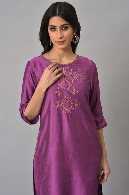 Purple Festive Shantung kurta With Slim Pants - wforwoman