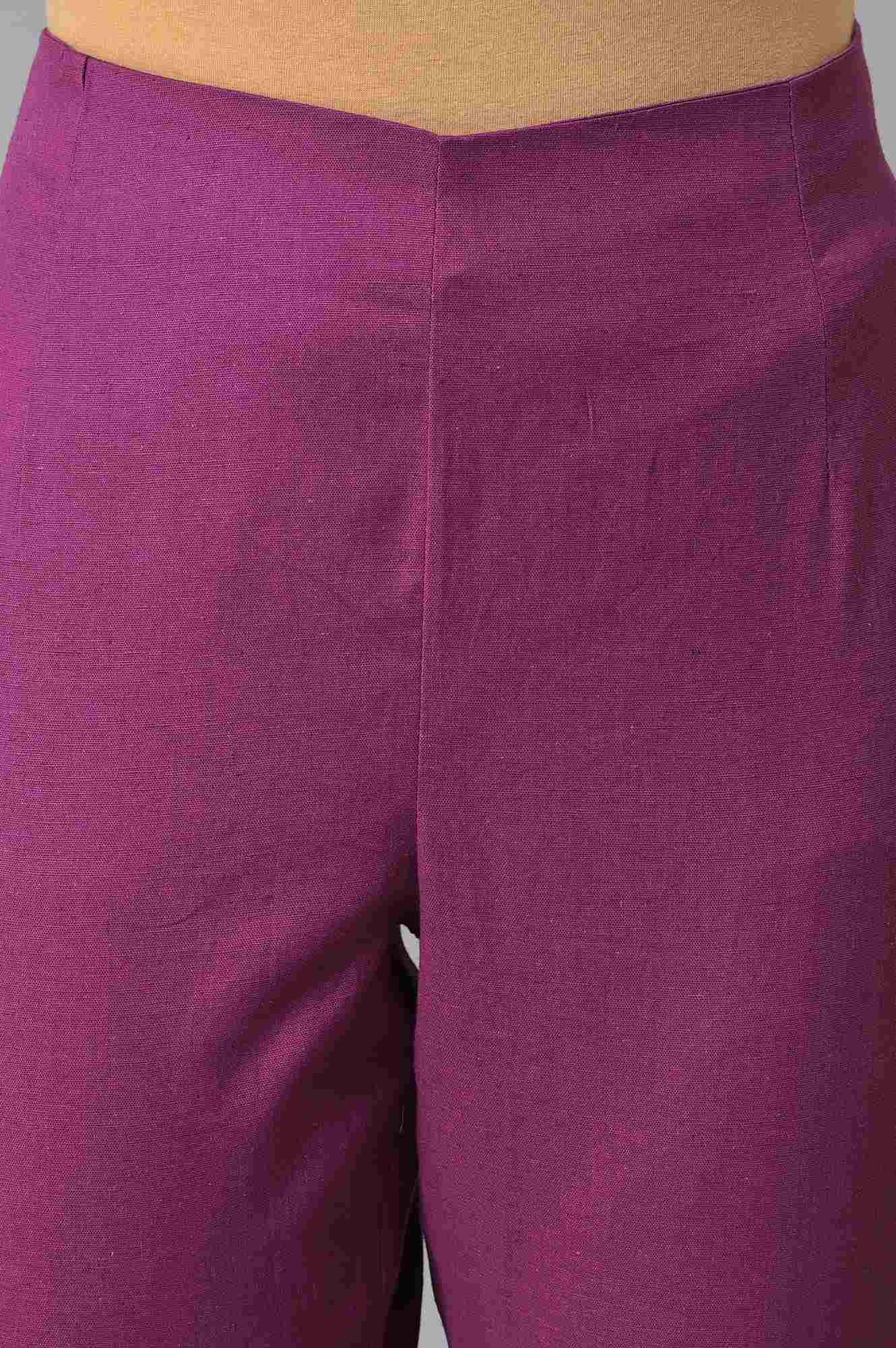 Purple Festive Shantung kurta With Slim Pants - wforwoman