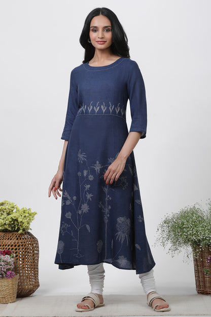 Dark Blue Kantha Kurta And Churidar Set