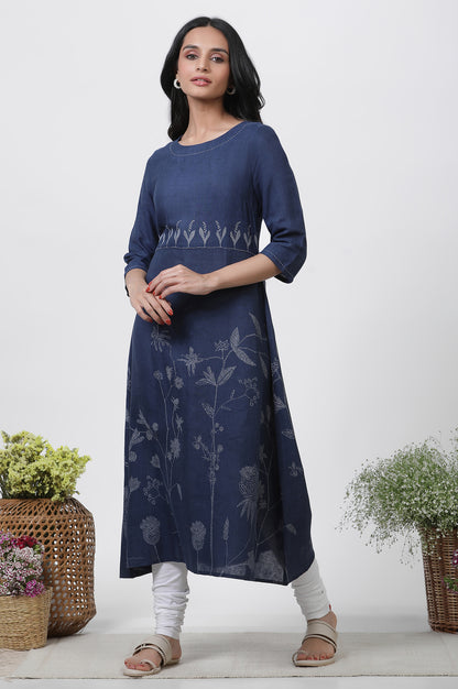 Dark Blue Kantha Kurta And Churidar Set