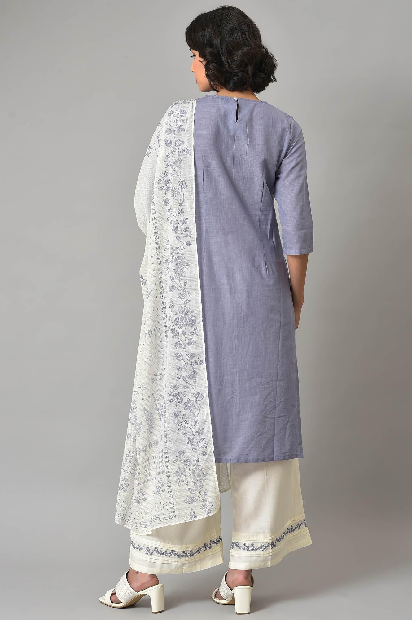 Blue Pintuck Straight kurta With Ecru Parallel Pants - wforwoman