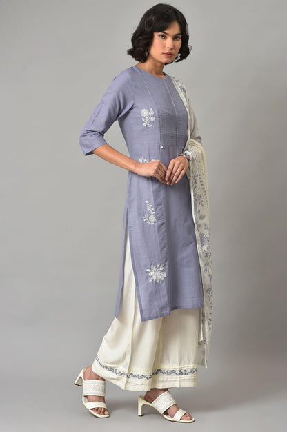 Blue Pintuck Straight kurta With Ecru Parallel Pants - wforwoman