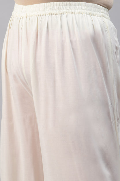 Liva Eco Plus Size Pink Embroidered kurta Off-White Pants And Dupatta Set