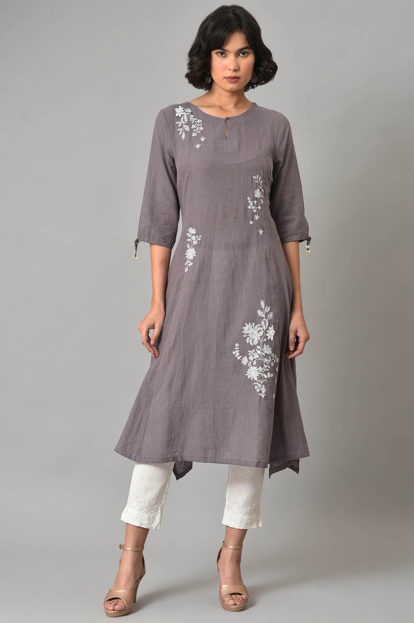 Dusk Purple A-Line kurta With Ecru Slim Pants - wforwoman