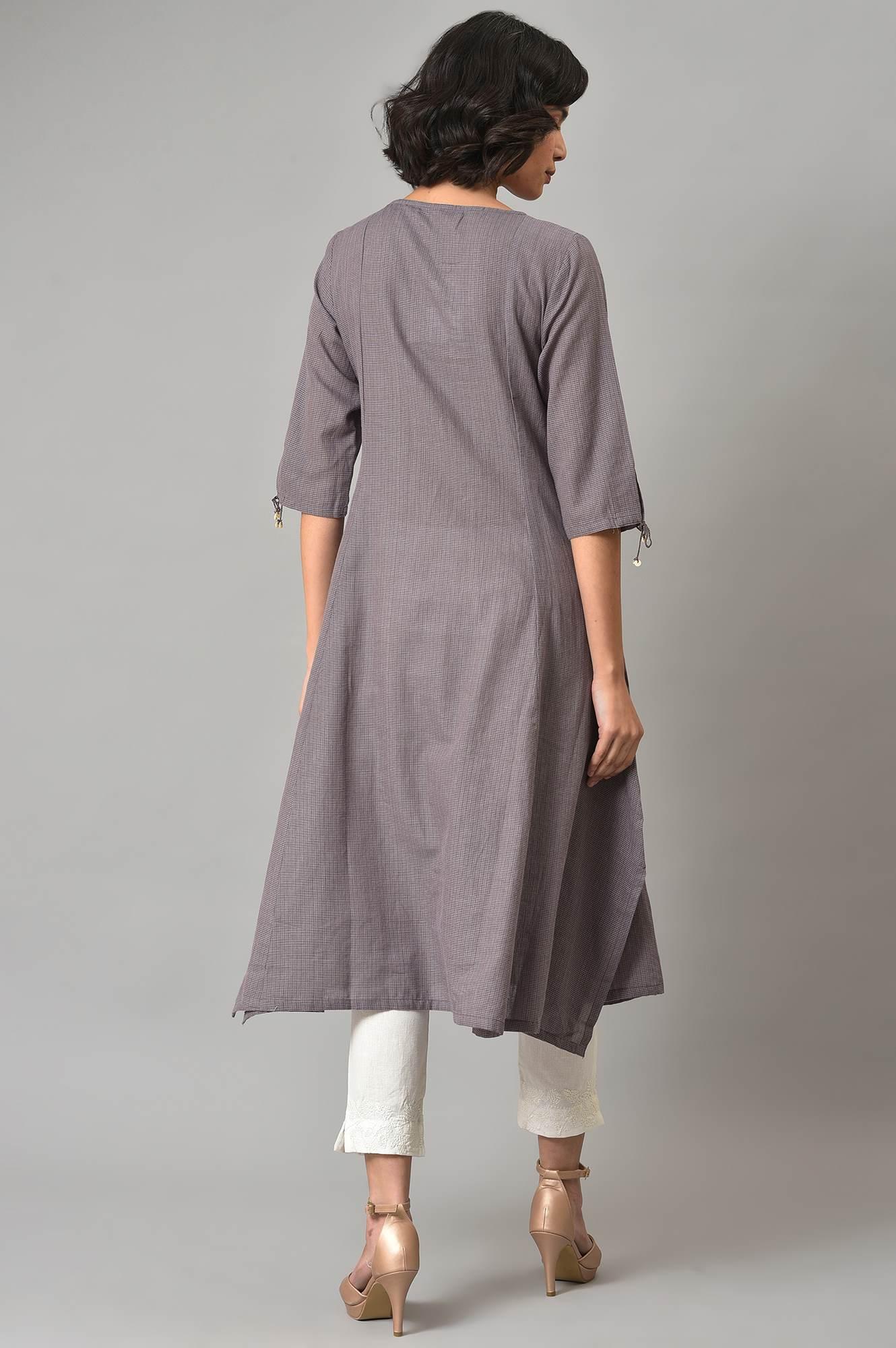 Dusk Purple A-Line kurta With Ecru Slim Pants - wforwoman