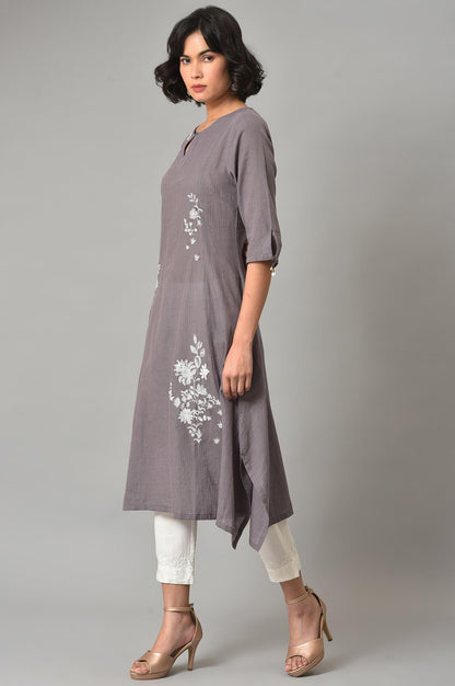 Dusk Purple A-Line kurta With Ecru Slim Pants - wforwoman