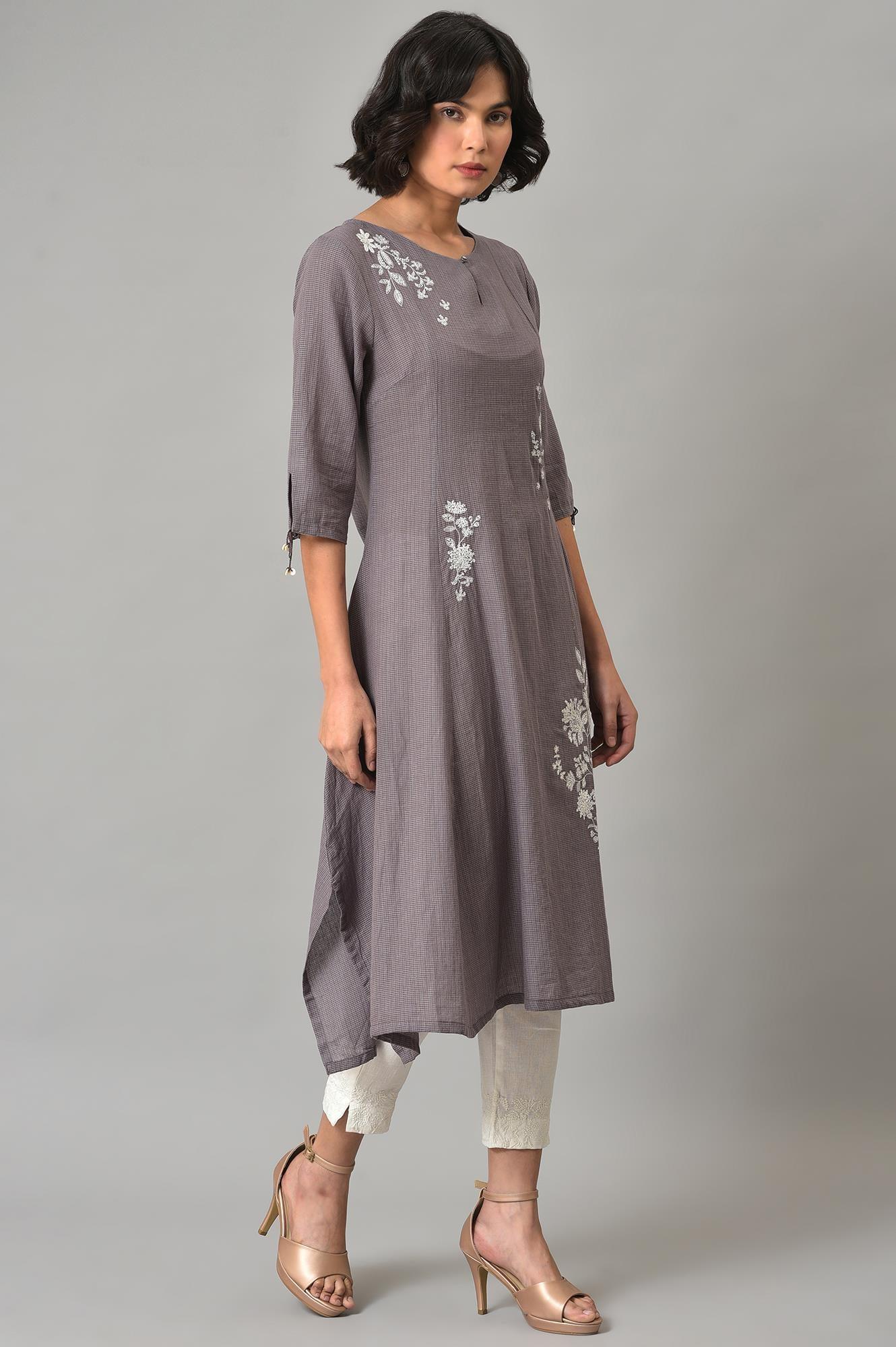 Dusk Purple A-Line kurta With Ecru Slim Pants - wforwoman