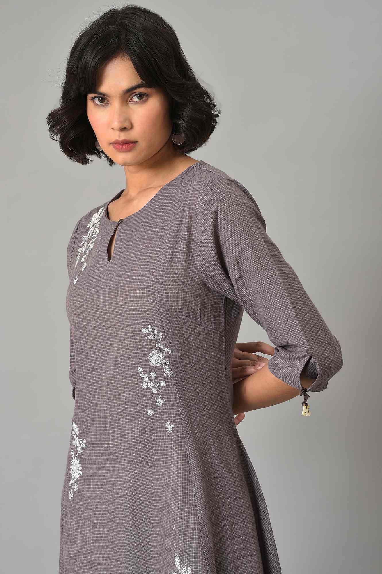 Dusk Purple A-Line kurta With Ecru Slim Pants - wforwoman