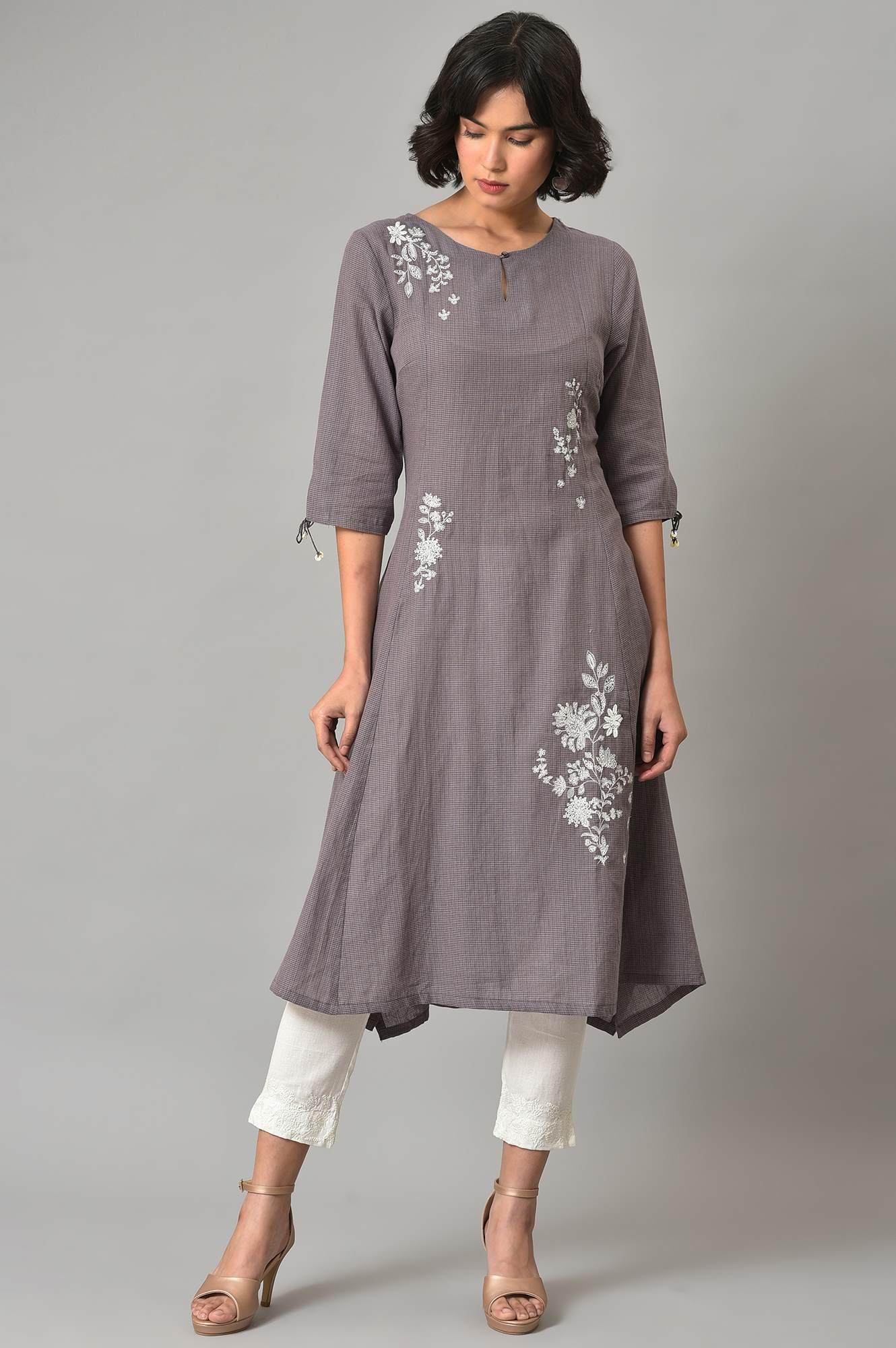 Dusk Purple A-Line kurta With Ecru Slim Pants - wforwoman