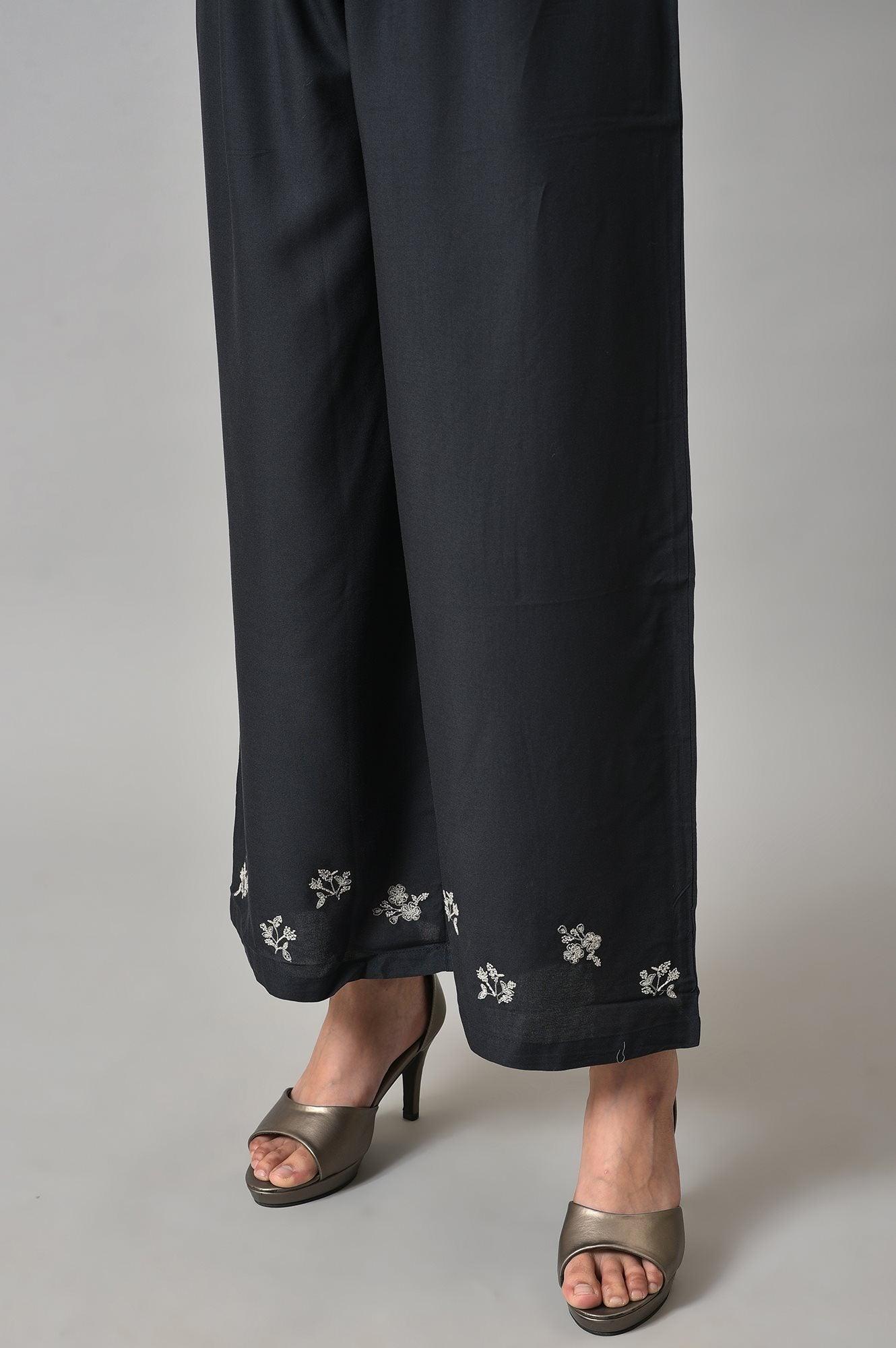 White And Deep Blue Ombre kurta With Printed Gillet And Parallel Pants - wforwoman