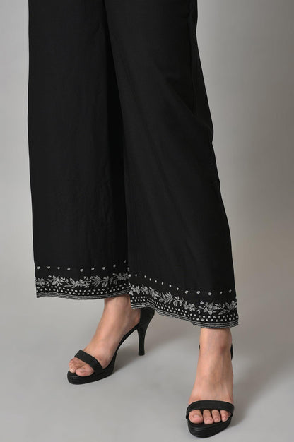 Black Floral Printed kurta With Parallel Pants And Grey Dupatta - wforwoman