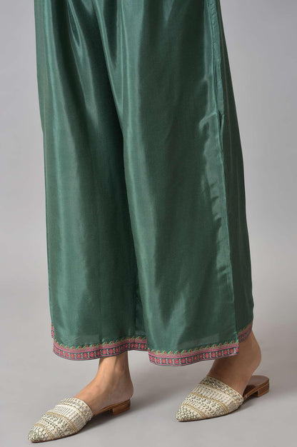 Dark Green Embroidered kurta With Parallel Pants And Pink Printed Dupatta - wforwoman