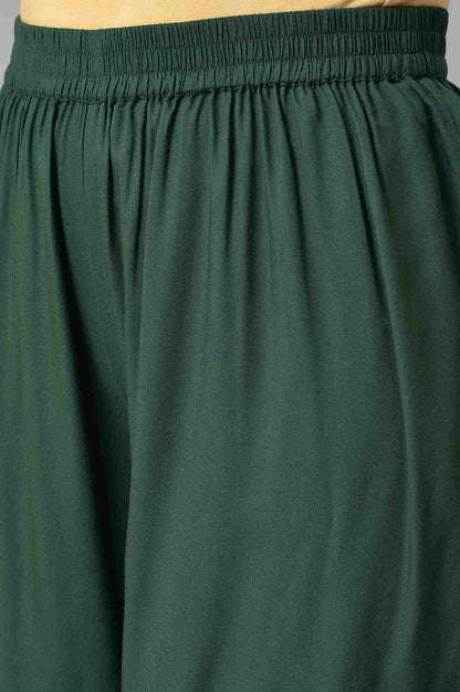 Dark Green Glitter Floral Printed kurta With Sharara Pants And Pink Dupatta - wforwoman