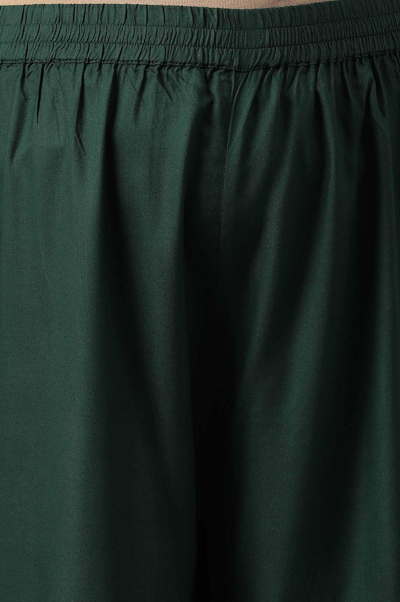 Plus Size Dark Green Glitter Floral Printed kurta With Sharara Pants And Pink Dupatta - wforwoman